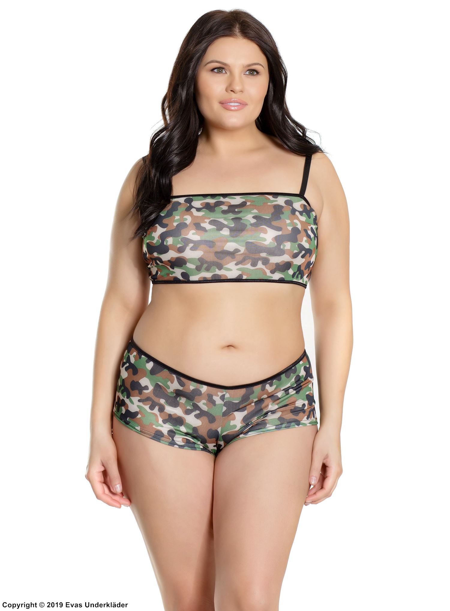 Crop top and panty, camouflage (pattern), plus size